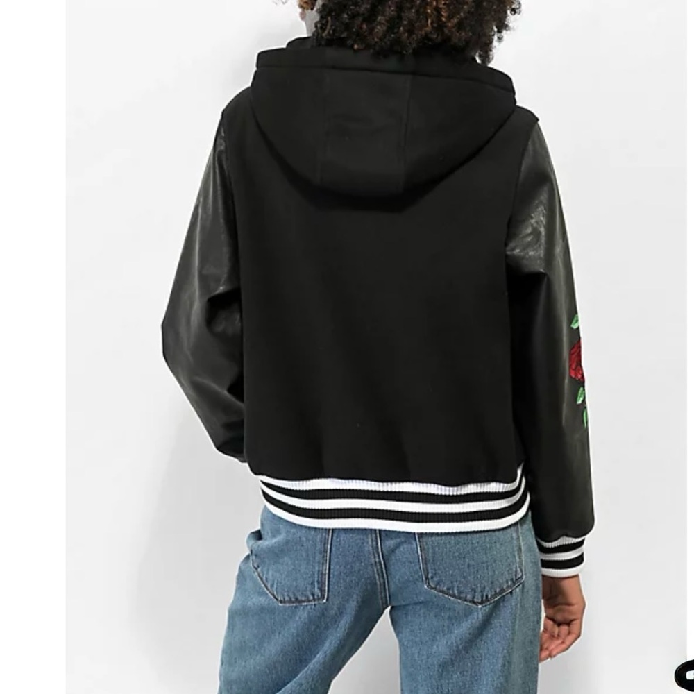 Empyre Aiden Rose Black & White Hooded Bomber Jacket Women’s Size S - Picture 2 of 4